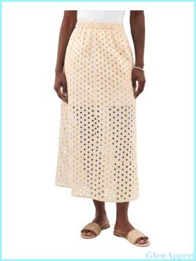Women's Cotton Eyelet Maxi Skirt High Waist A-Line Boho Beach Long Skirt